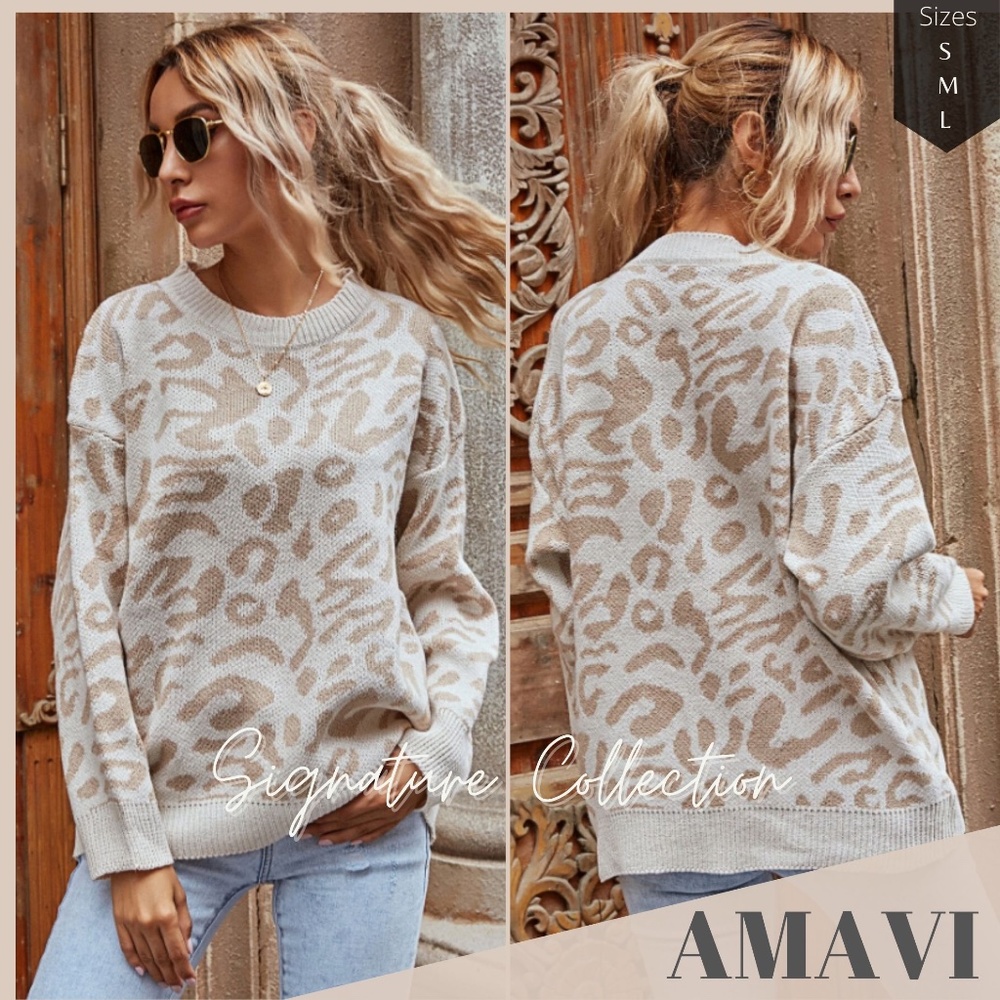 Flirtatious Animal Print Sweater Pullover Sweaters
